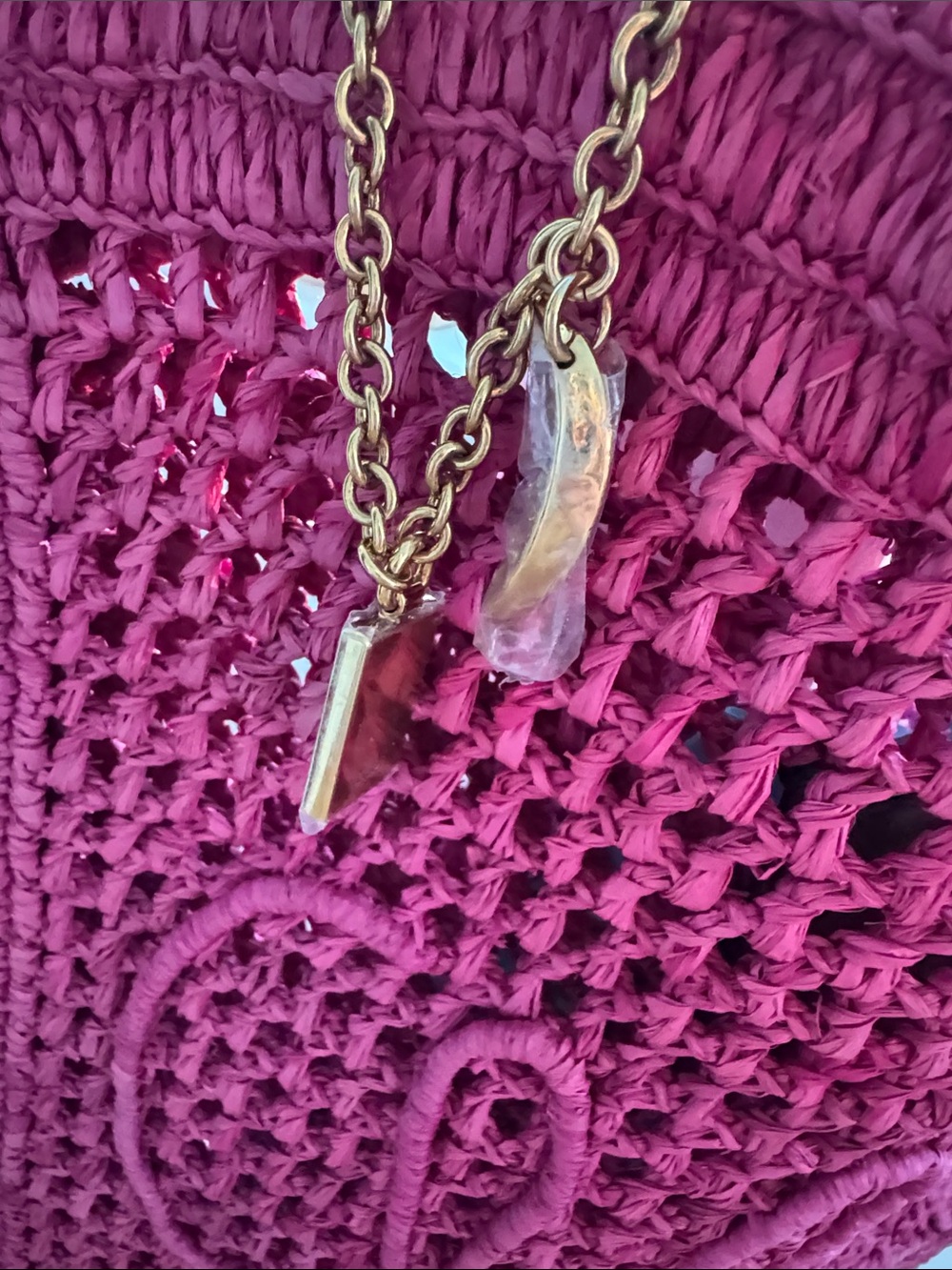 Chloe Fuchsia Crochet Tote with Gold Charm - Picture 4 of 4